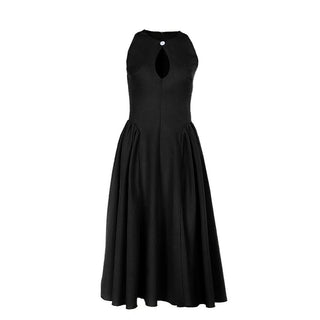 Hollow out button zip-up ruched cut out midi dress