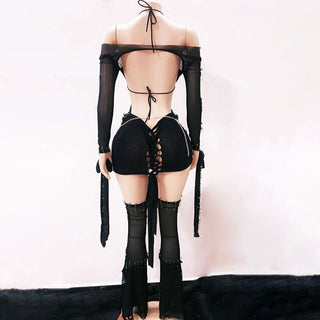 Long sleeve off shoulder backless o ring mini dress