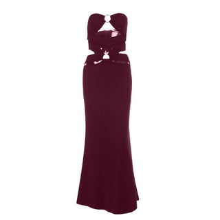 Hollow out o ring backless tube cut out maxi dress