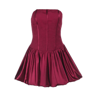 Ruched smocked satin corset tube mini dress