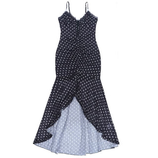 Mesh polka dot ruched ruffle cami midi dress