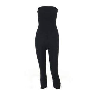 Backless solid corset slit jumpsuit