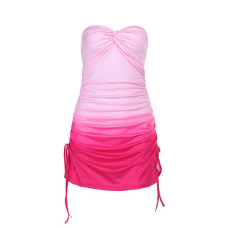 Gradient ruched self tie tube mini dress