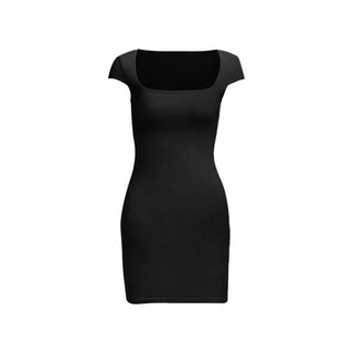 Square neck cap sleeve solid mini dress