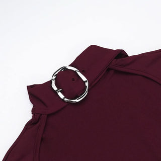 Long sleeve hollow out buckle slit cut out mini dress