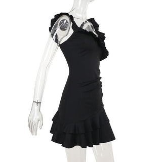 Ruffle v neck ruched irregular mini dress