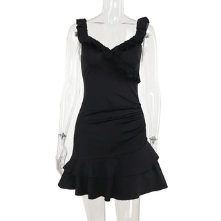 Ruffle v neck ruched irregular mini dress