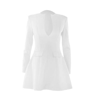 Long sleeve v neck zip-up solid mini dress