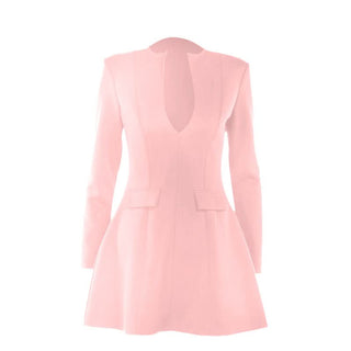 Long sleeve v neck zip-up solid mini dress