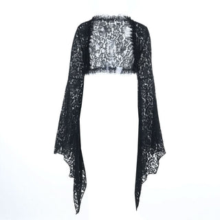 Long flared sleeve ruffle hollow out shrug cut out top