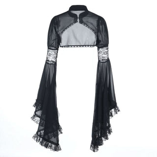 Long flared sleeve chiffon lace hem see through top