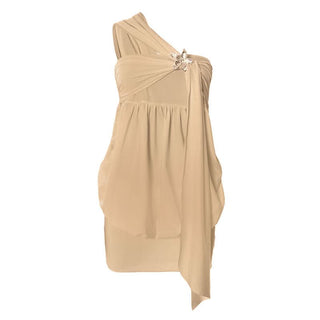 One shoulder ruched irregular solid mini dress