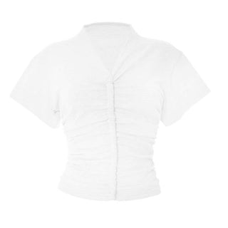 Ruched v neck short sleeve solid top