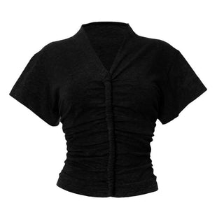 Ruched v neck short sleeve solid top