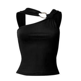 Irregular ruched solid hollow out cut out top