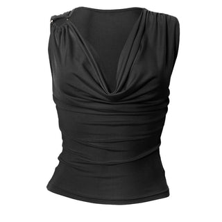 Cowl neck ruched sleeveless solid top