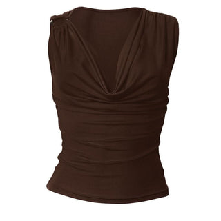 Cowl neck ruched sleeveless solid top