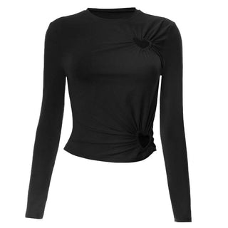 Long sleeve hollow out crewneck ruched cut out top