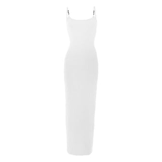 Beaded u neck slit backless cami maxi dress