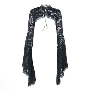 Long flared sleeve self tie lace shrug top
