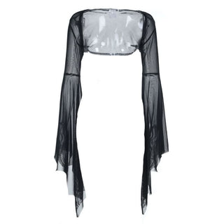 Long flared sleeve sheer mesh shrug top