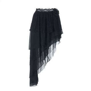 Irregular lace hem flower applique midi skirt