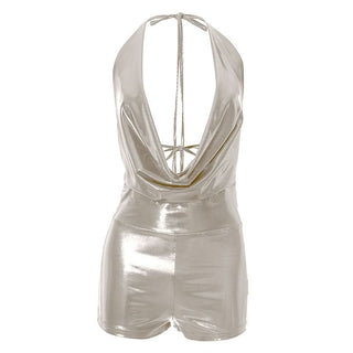 Halter self tie cowl neck metallic romper