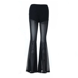 Mesh medium rise black wide leg pant