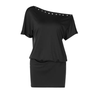 Short sleeve irregular button applique mini dress  | Festival Outfits Women