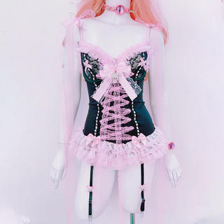 Bowknot v neck ruffle skull applique cami mini dress | Pastel Goth  | Festival Outfits Women