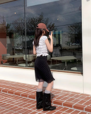 check midi chiffon skirt (2color)