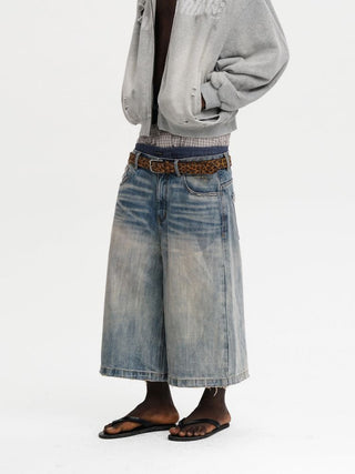 [MASONPRINCE] Washed Slub Denim Cropped Wide Pants