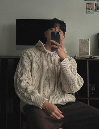Berlin Cable Knit Zip-Up Hoodie (3 colors)