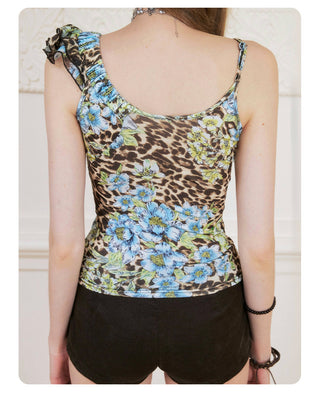 [NECY] American Blue Leopard Unbalanced Tank Top