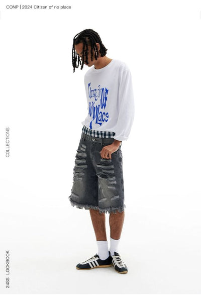 CONP Distressed denim half pants (gray)