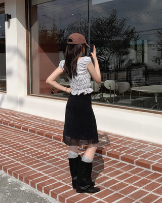 check midi chiffon skirt (2color)