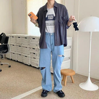 Side-cut denim pants