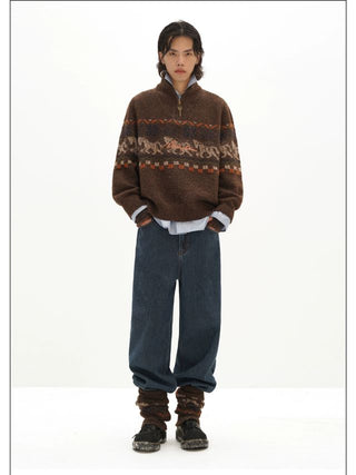 MASONPRINCE Fair Isle High-Neck Half-Zip Sweater