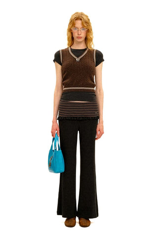 [Moromoro2] Cable Knit Bow Detail V-Neck  Vest