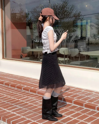 check midi chiffon skirt (2color)