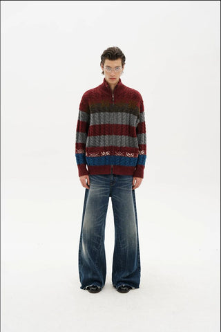 [MASONPRINCE] Fair Isle Cable Knit Wool Blend Cardigan