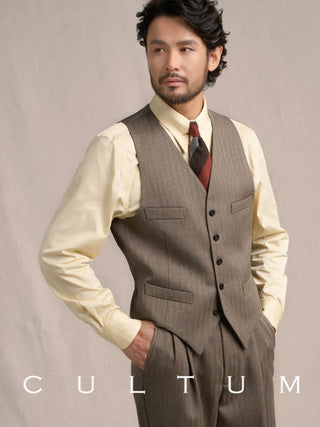 [CULTUM] 1930s Wool Blend Striped V-Neck Vest