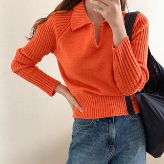 Ribbed Collar Knit Top