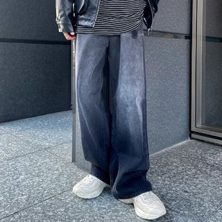 Washed wide denim pants