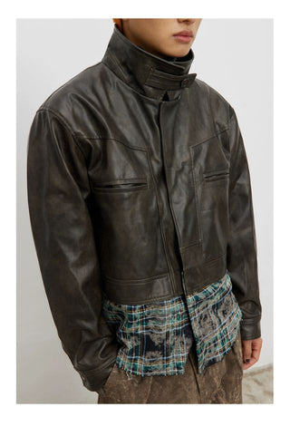 CONP Patchwork Leather Jacket (Dark Brown)