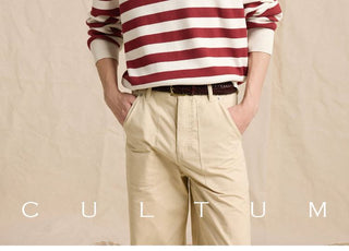 [CULTUM] Cotton Striped Open Collar Knit Sweater