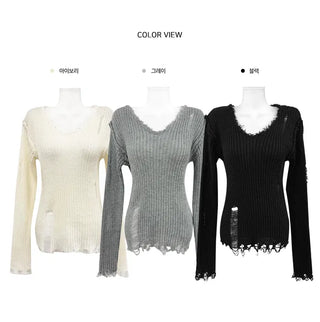 Damage Off Long Ribbed Knitwear - 3 colors