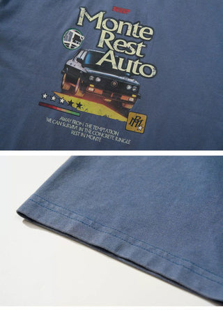 [Monterest] Washed Cotton Racing Print T-Shirt