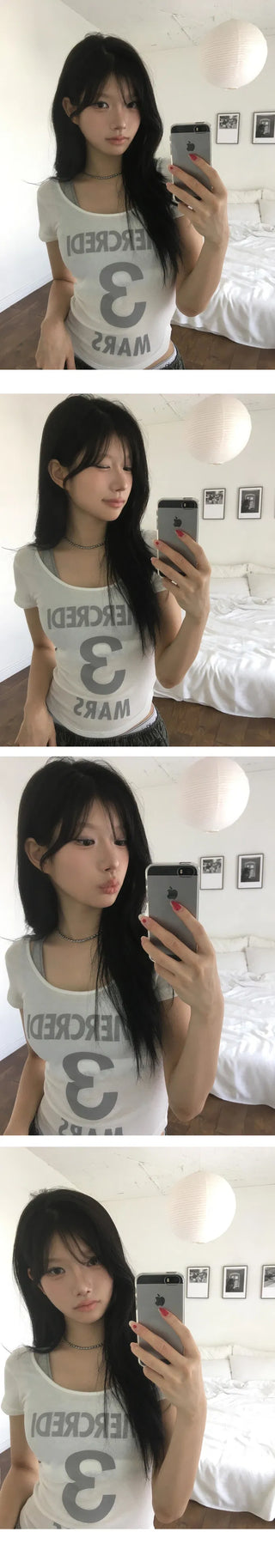 33 See-through U-neck Line Short Sleeve T-shirt - 3 colors