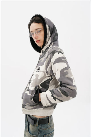 [MASONPRINCE] Fleece-Lined Camouflage Padded Hoodie Jacket